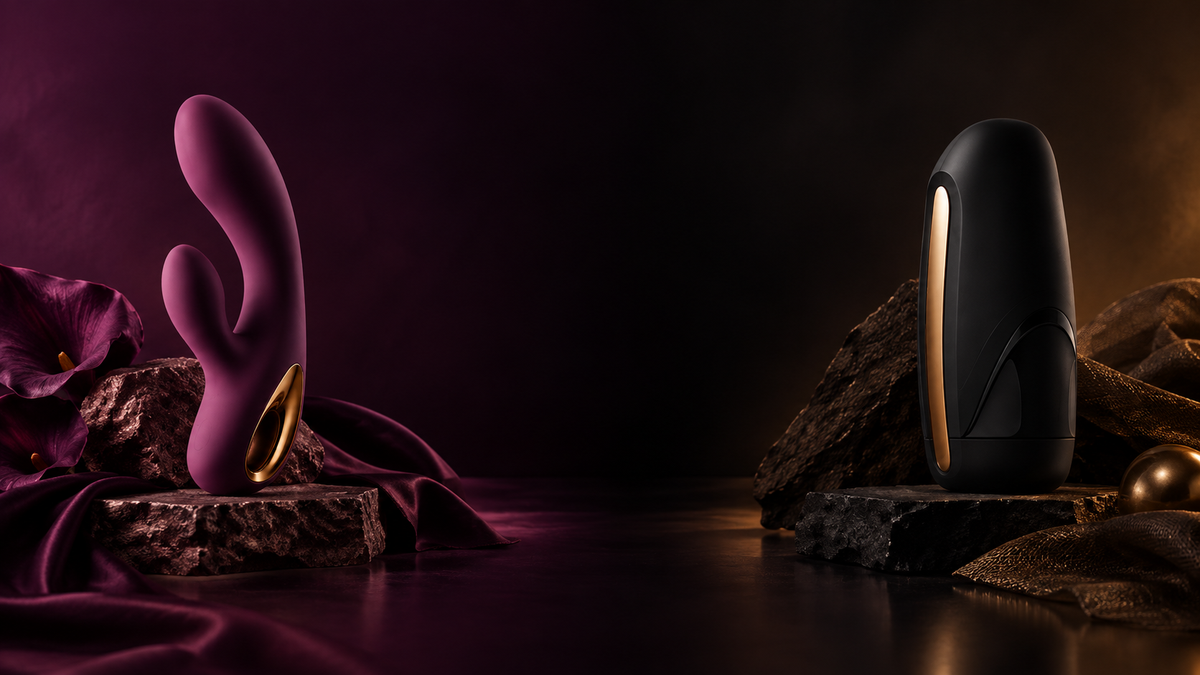 Plaisir silicone toys on stone and silk