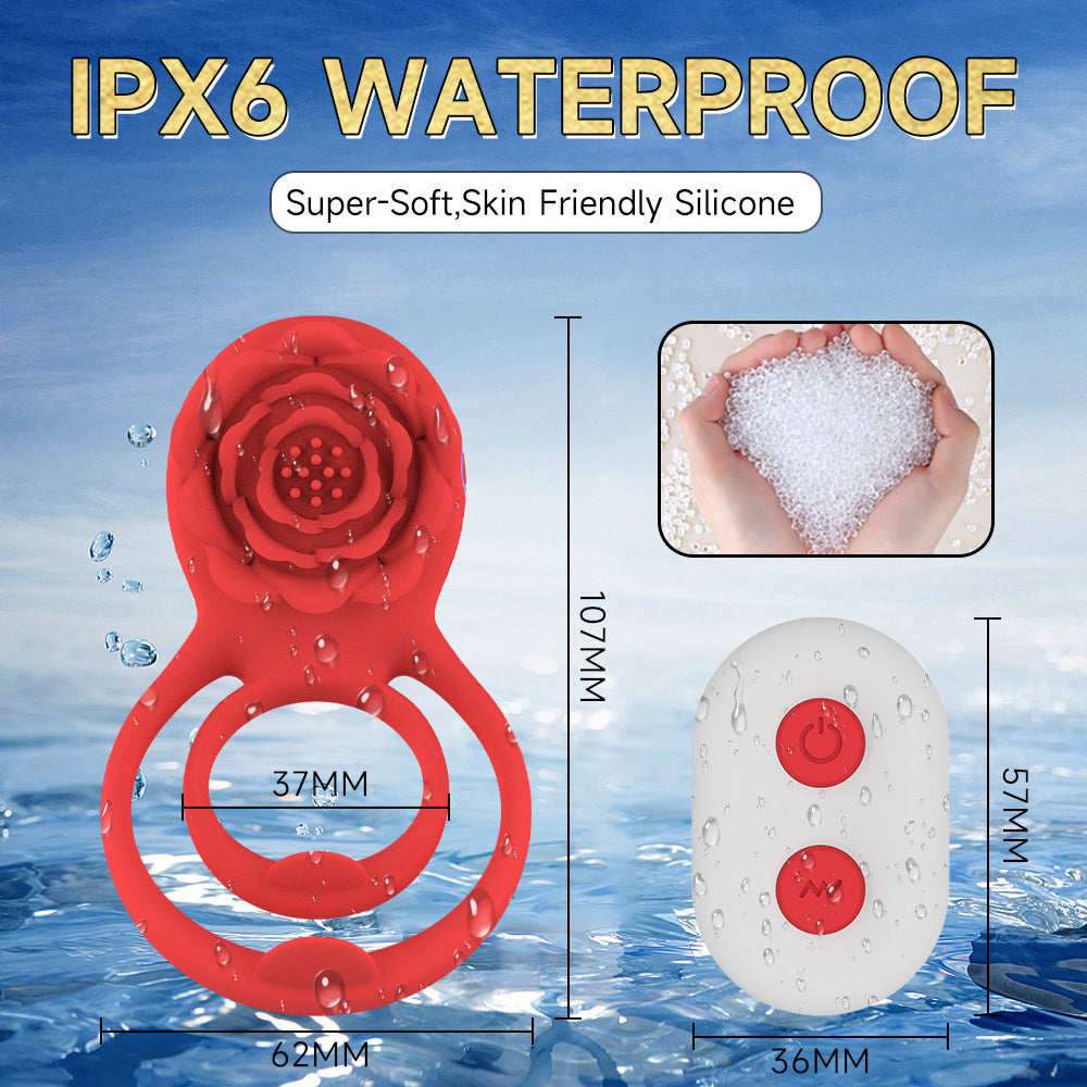 Vibrating Cock Ring with Rose Clitoral Stimulator, Remote Controlled
