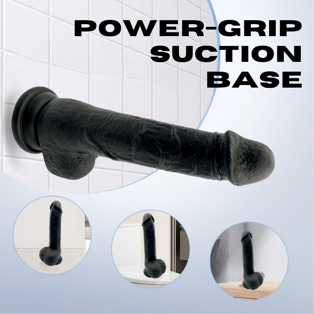 Realistic Silicone Dildo 22.0cm with Strong Suction Cup - Waterproof Sex Toy for Women, Couples, G Spot & Anal Play, Comes In 2 Colours incl Storage Pouch (Black, 22x4.4cm)