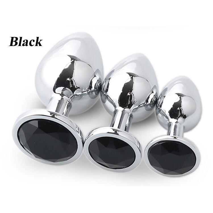 Plaisir Jeweled Butt Plug Set - 3 Piece Stainless Steel Anal Trainer Kit with Round Shaped Gem