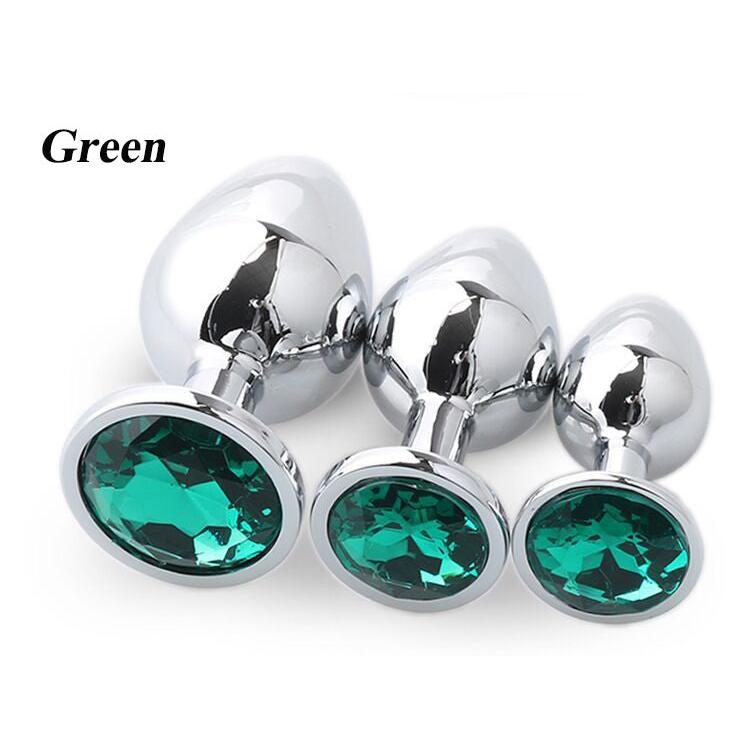 Plaisir Jeweled Butt Plug Set - 3 Piece Stainless Steel Anal Trainer Kit with Round Shaped Gem