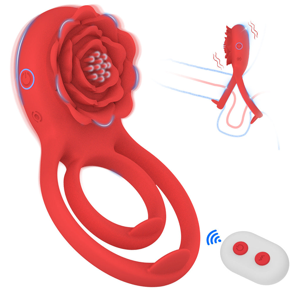 Vibrating Cock Ring with Rose Clitoral Stimulator, Remote Controlled