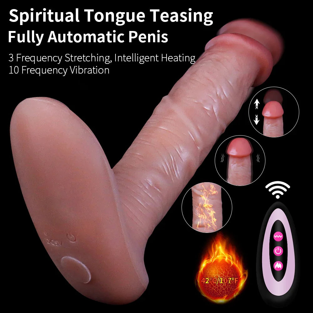 15.2 cm Thrusting, heating,  Panty Wearable Handheld Penis with 3 Thrusting & 10 Vibrating Modes, Soft Silicone Dildo