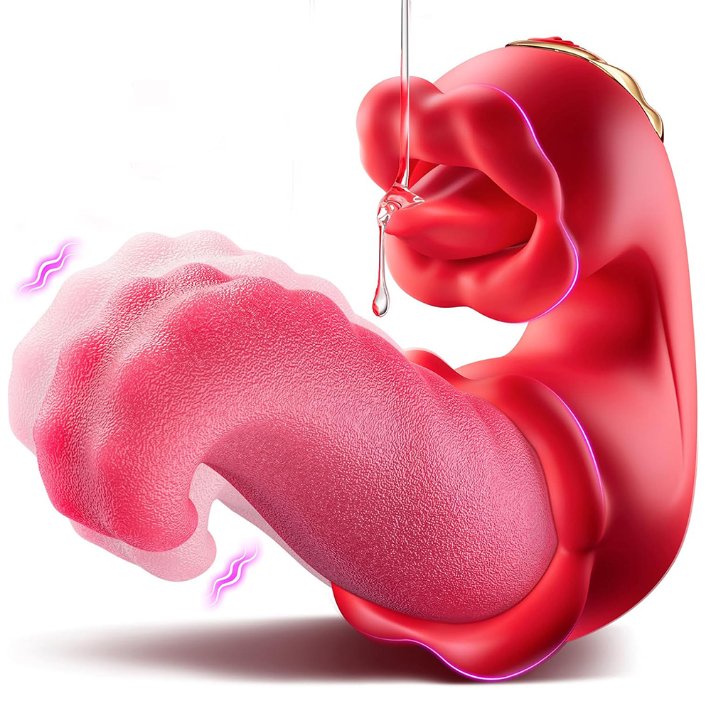 Rose Toy Vibrator for Women - Tongue Licking Clitoral Stimulator & Thrusting G Spot Dildo with 10 Modes