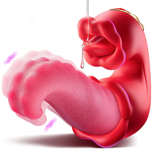 Rose Toy Vibrator for Women - Tongue Licking Clitoral Stimulator & Thrusting G Spot Dildo with 10 Modes