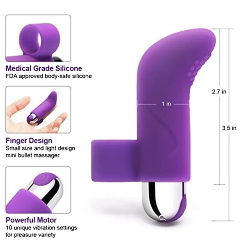 Plaisir Finger Vibrator for Women - 10 Powerful Vibration Modes, Waterproof Silicone Clitoral Stimulator, Rechargeable Adult Sex Toy with Carry Bag