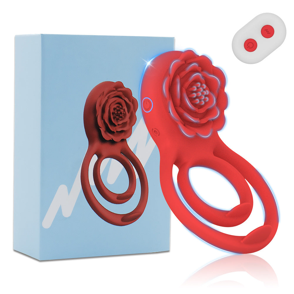 Vibrating Cock Ring with Rose Clitoral Stimulator, Remote Controlled
