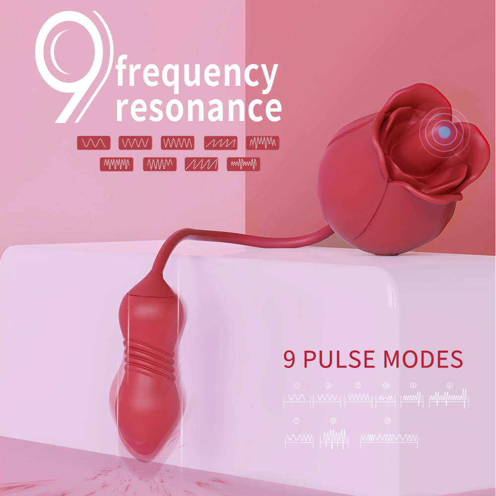 Rose Vibrator for Women with Tongue Licking & Thrusting Dildo - 4-in-1 Remote Control