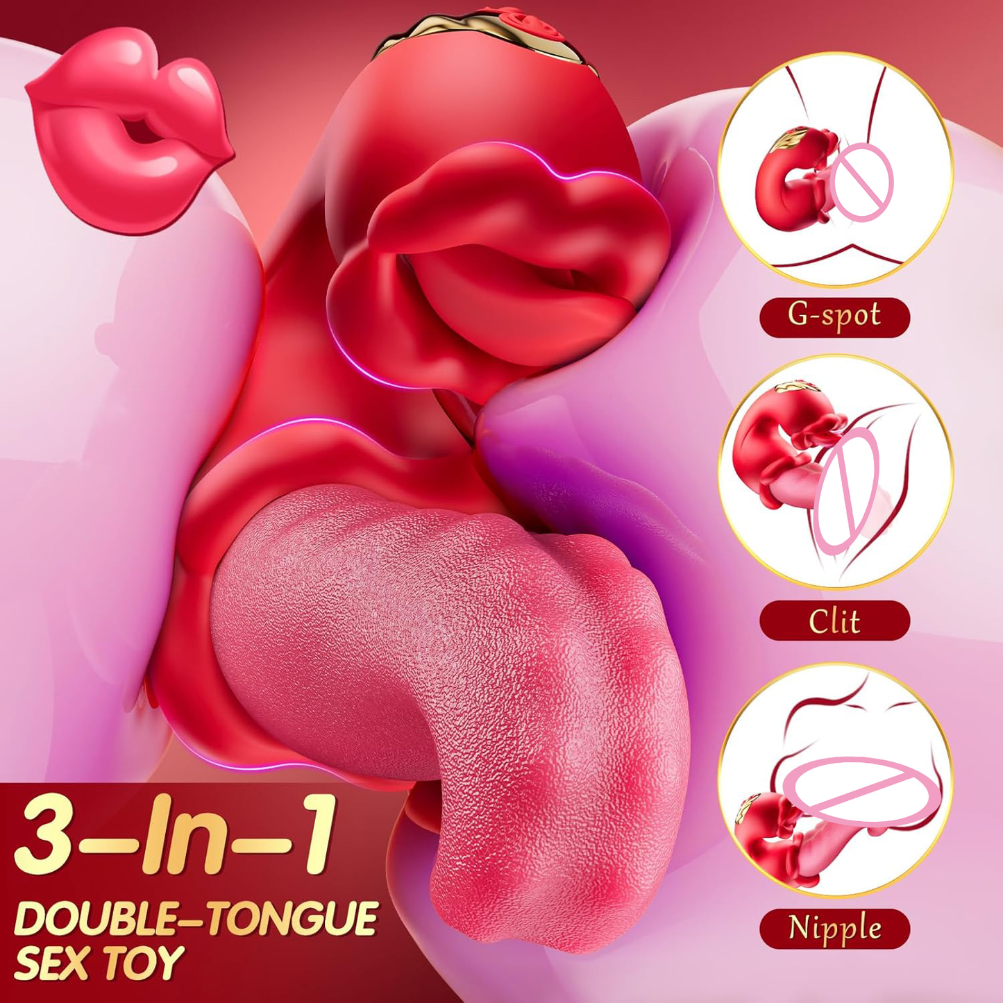 Rose Toy Vibrator for Women - Tongue Licking Clitoral Stimulator & Thrusting G Spot Dildo with 10 Modes