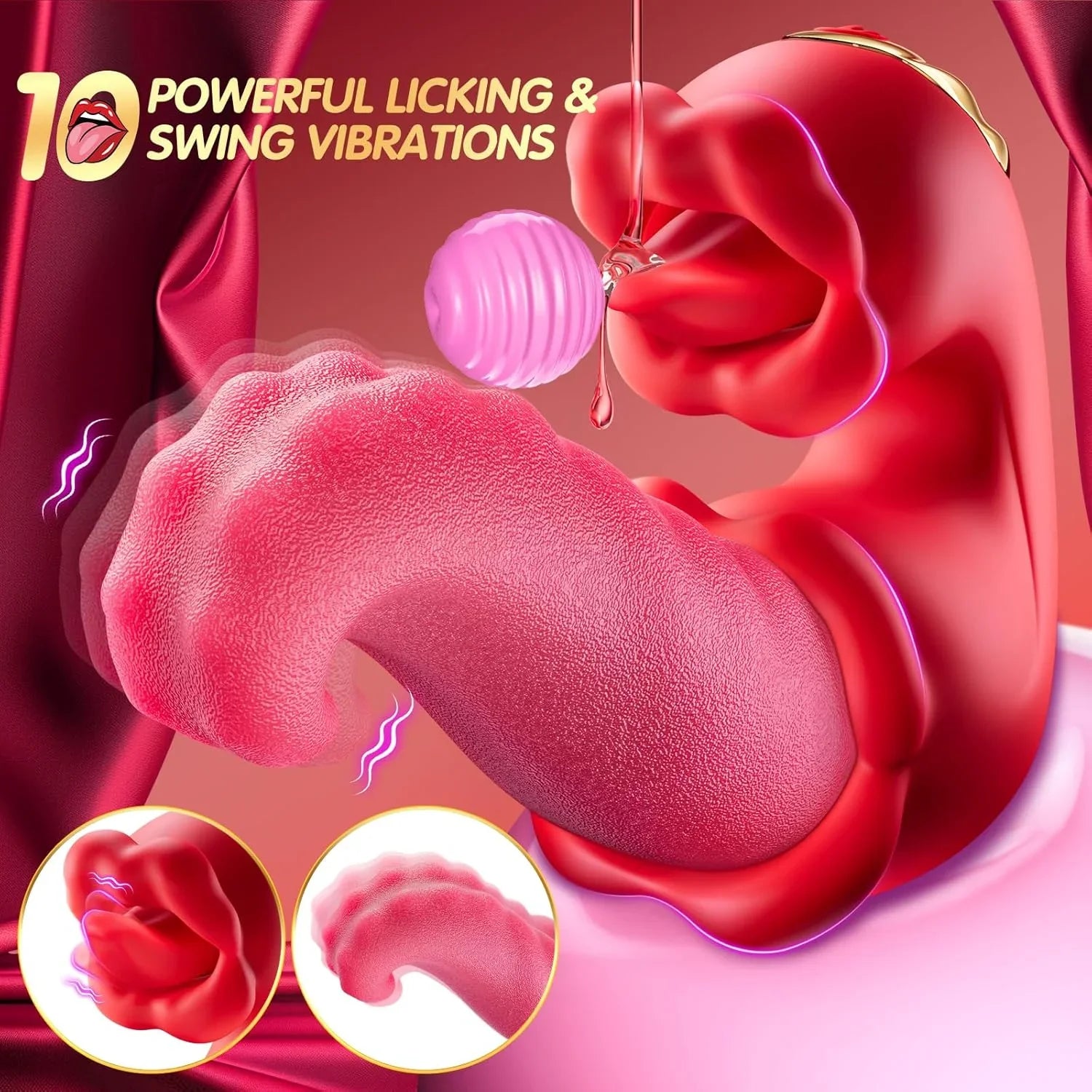 Rose Toy Vibrator for Women - Tongue Licking Clitoral Stimulator & Thrusting G Spot Dildo with 10 Modes
