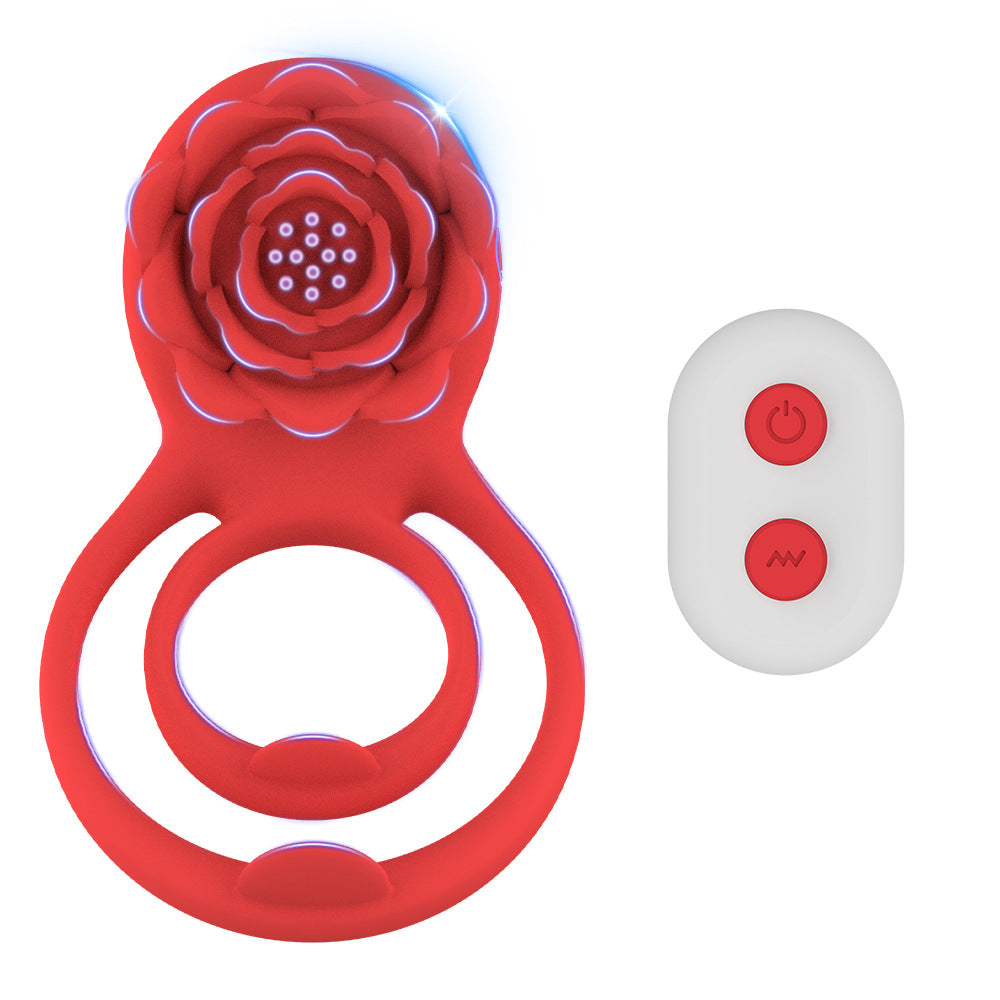 Vibrating Cock Ring with Rose Clitoral Stimulator, Remote Controlled
