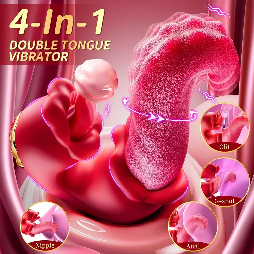 Rose Toy Vibrator for Women - Tongue Licking Clitoral Stimulator & Thrusting G Spot Dildo with 10 Modes
