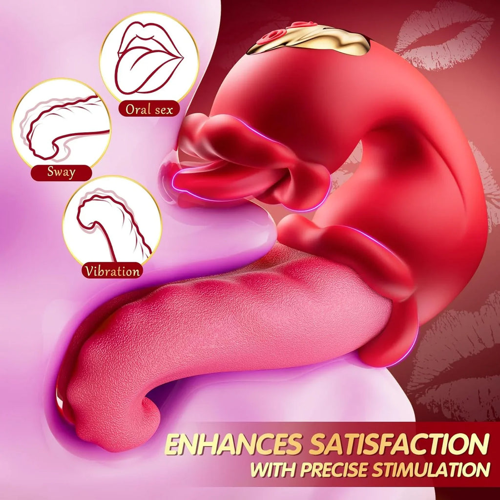 Rose Toy Vibrator for Women - Tongue Licking Clitoral Stimulator & Thrusting G Spot Dildo with 10 Modes