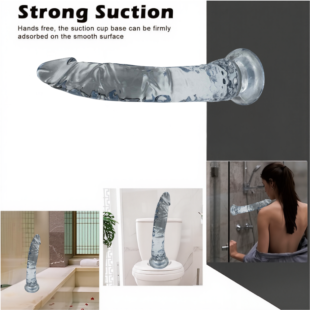 Plaisir CrystalCharm Clear Dildo - 20.5cm, Suction Cup, 180g, Soft Silicone, Easy Clean, Vaginal & Anal, Storage Pouch, Discreet (Clear)