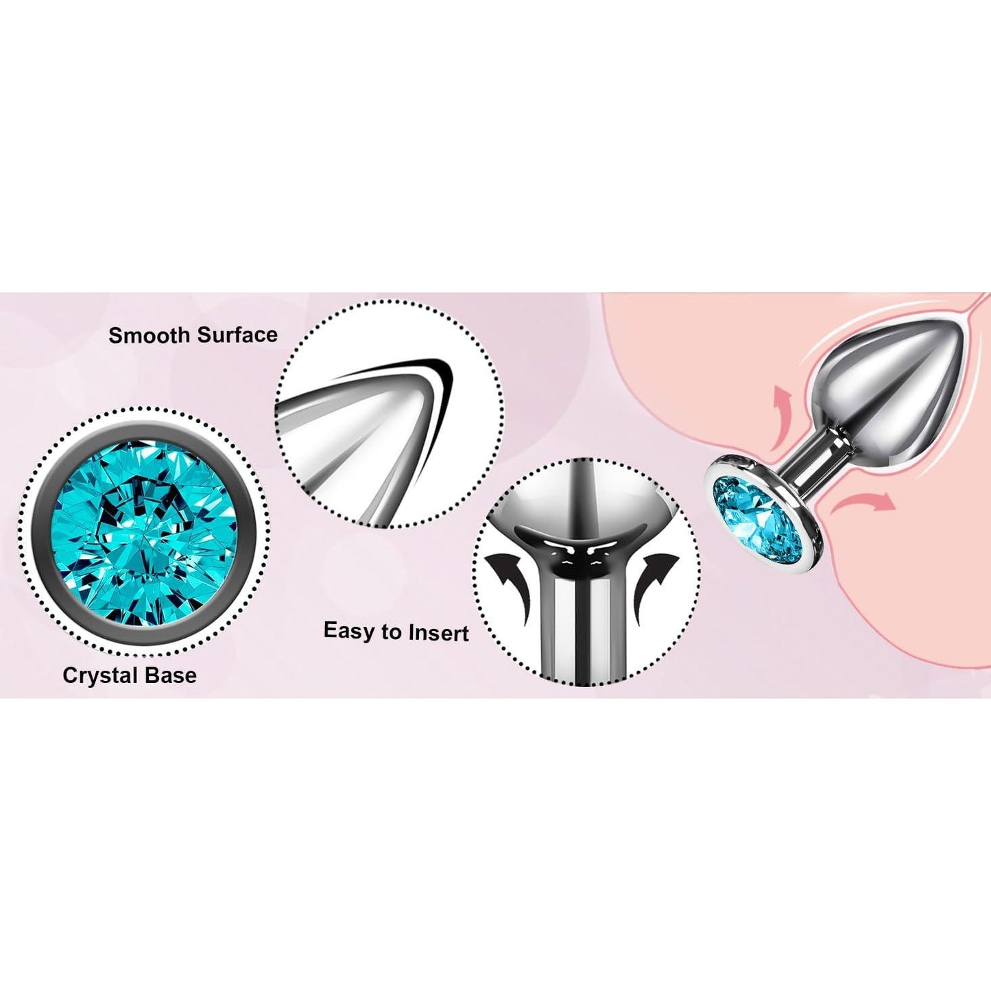 Plaisir Heart Jeweled Butt Plug Set - 3 Piece Stainless Steel Anal Trainer Kit with Heart Shaped Gem