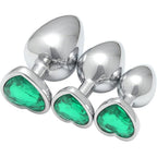 Plaisir Heart Jeweled Butt Plug Set - 3 Piece Stainless Steel Anal Trainer Kit with Heart Shaped Gem
