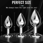 Plaisir Jeweled Butt Plug Set - 3 Piece Stainless Steel Anal Trainer Kit with Round Shaped Gem