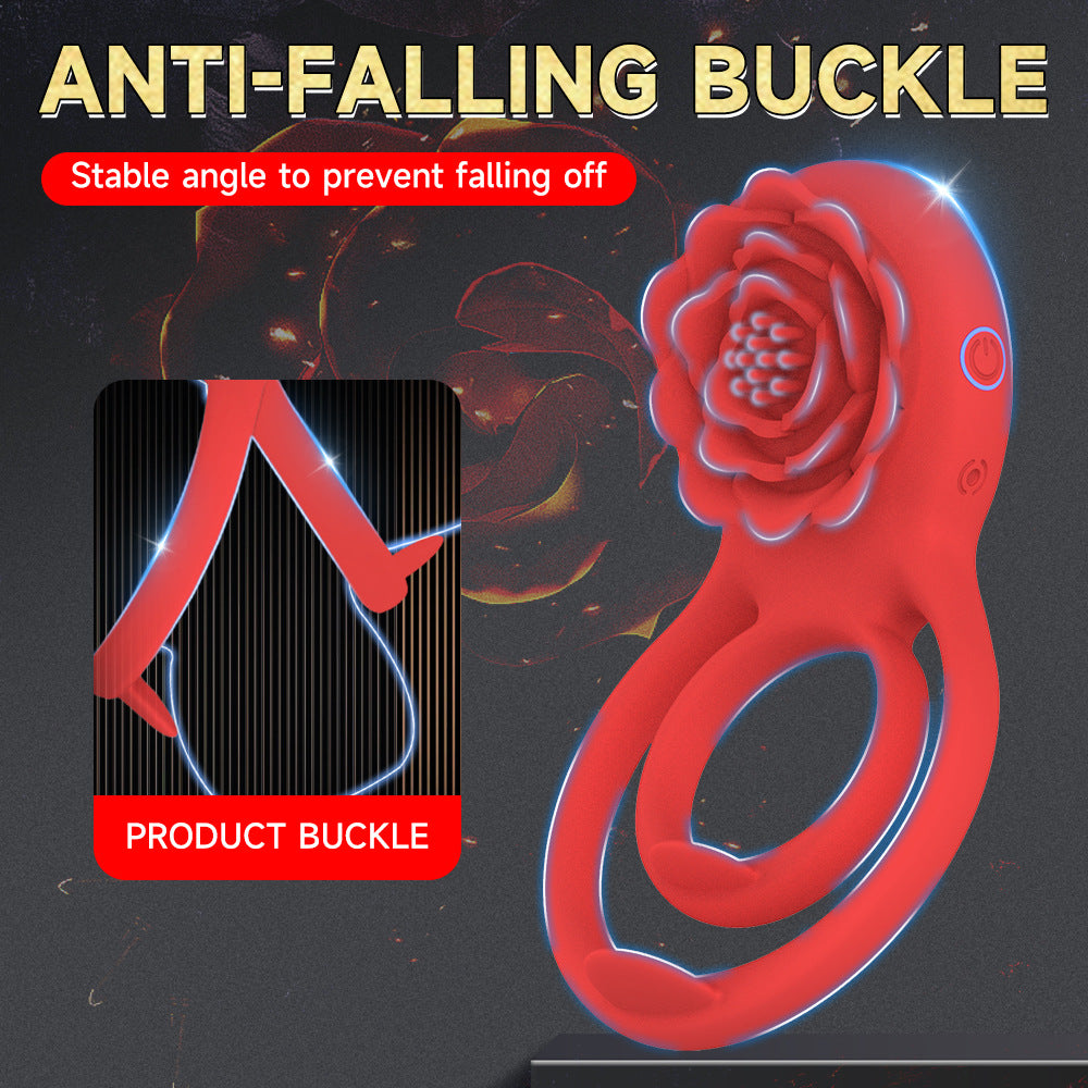 Vibrating Cock Ring with Rose Clitoral Stimulator, Remote Controlled