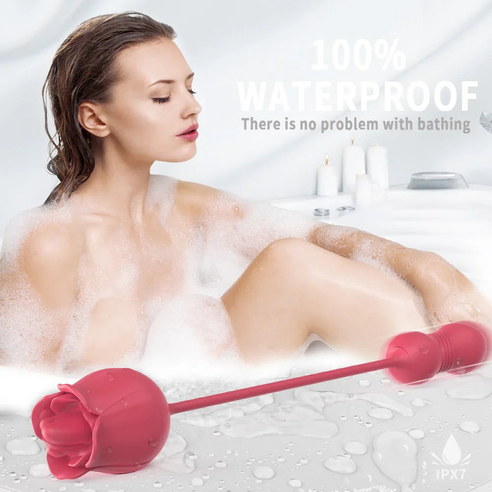 Rose Vibrator for Women with Tongue Licking & Thrusting Dildo - 4-in-1 Remote Control