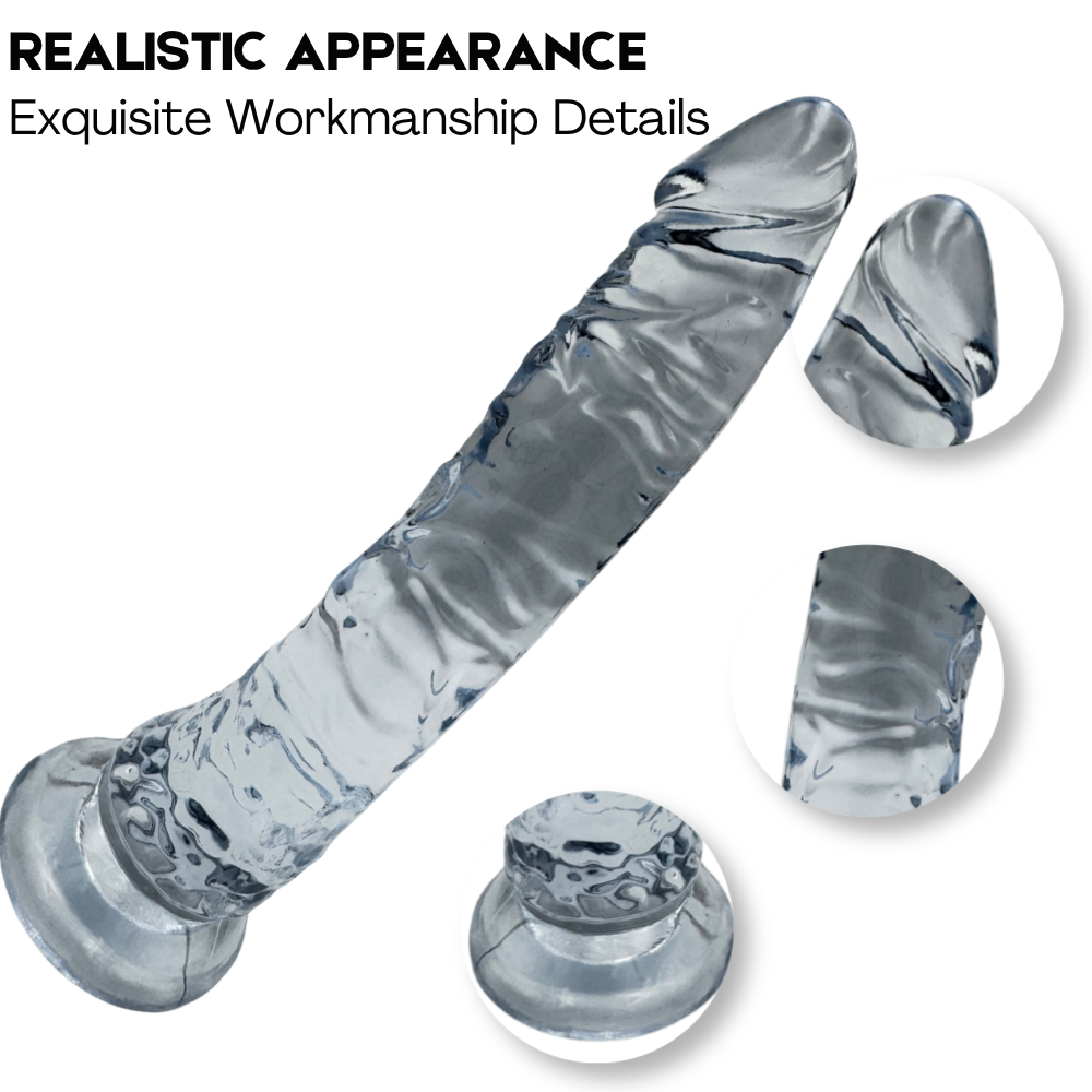 Plaisir CrystalCharm Clear Dildo - 20.5cm, Suction Cup, 180g, Soft Silicone, Easy Clean, Vaginal & Anal, Storage Pouch, Discreet (Clear)