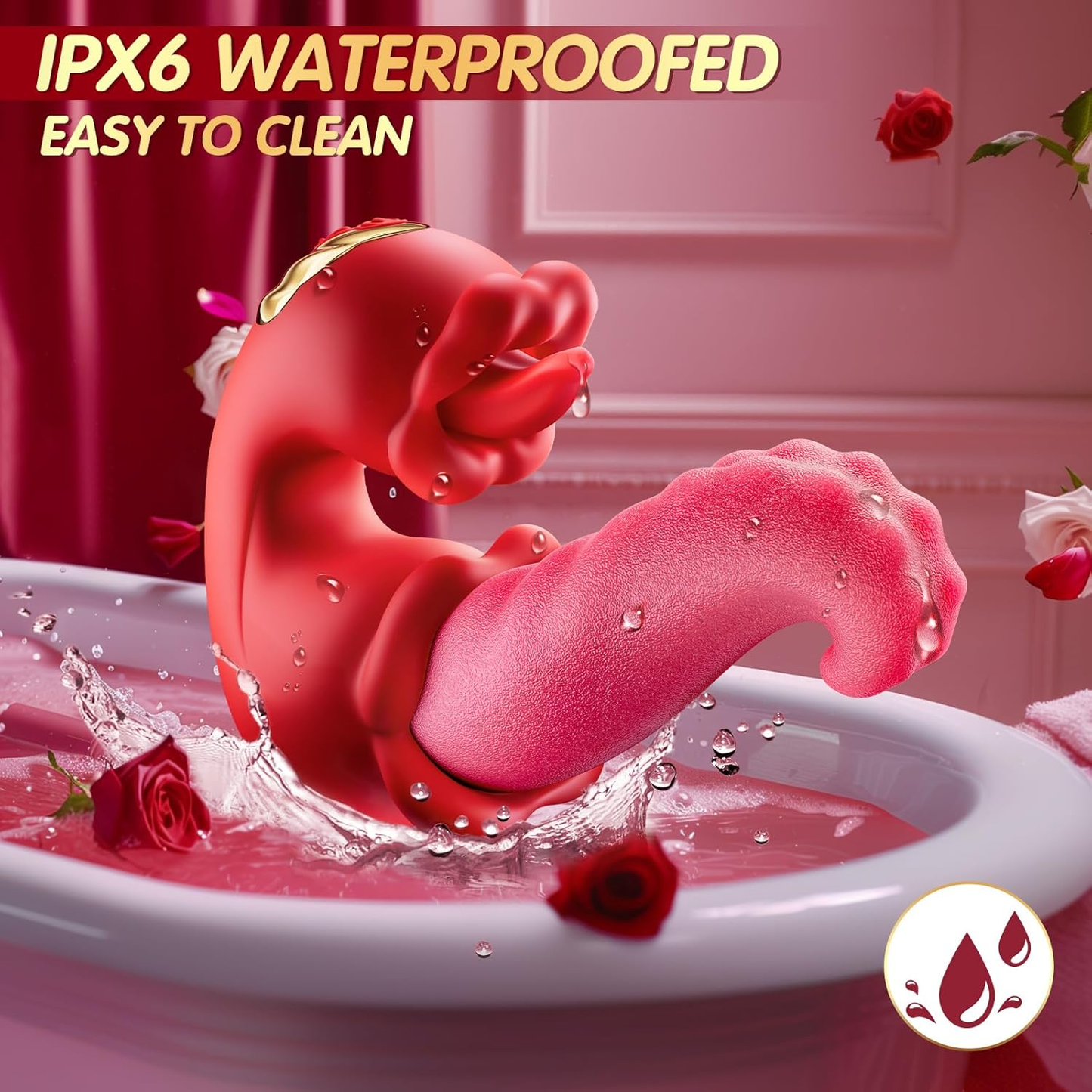 Rose Toy Vibrator for Women - Tongue Licking Clitoral Stimulator & Thrusting G Spot Dildo with 10 Modes