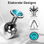 Plaisir Heart Jeweled Butt Plug Set - 3 Piece Stainless Steel Anal Trainer Kit with Heart Shaped Gem