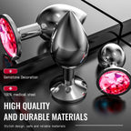 Plaisir Jeweled Butt Plug Set - 3 Piece Stainless Steel Anal Trainer Kit with Round Shaped Gem