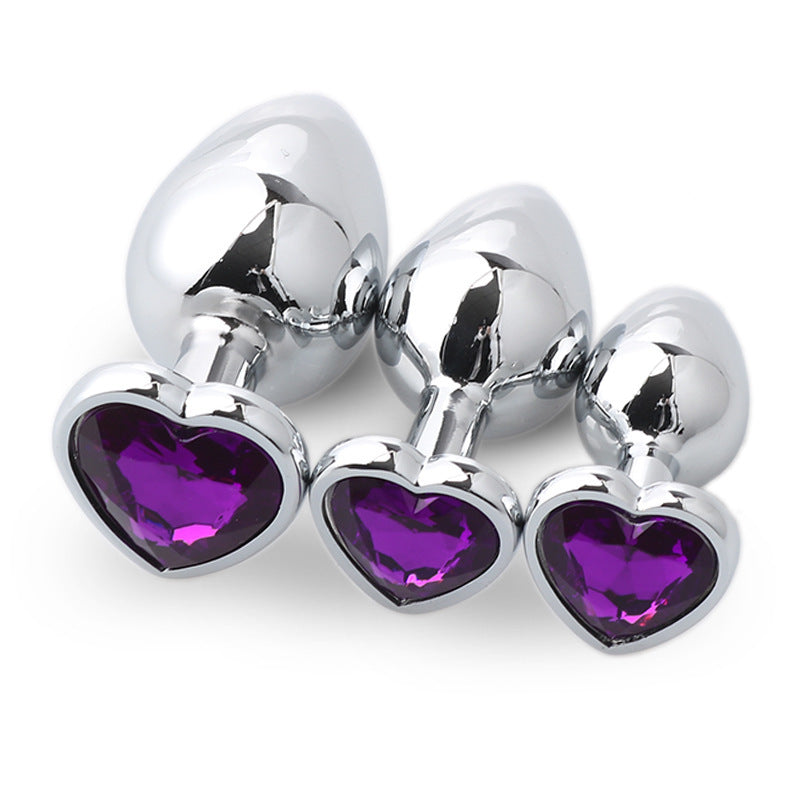 Plaisir Heart Jeweled Butt Plug Set - 3 Piece Stainless Steel Anal Trainer Kit with Heart Shaped Gem