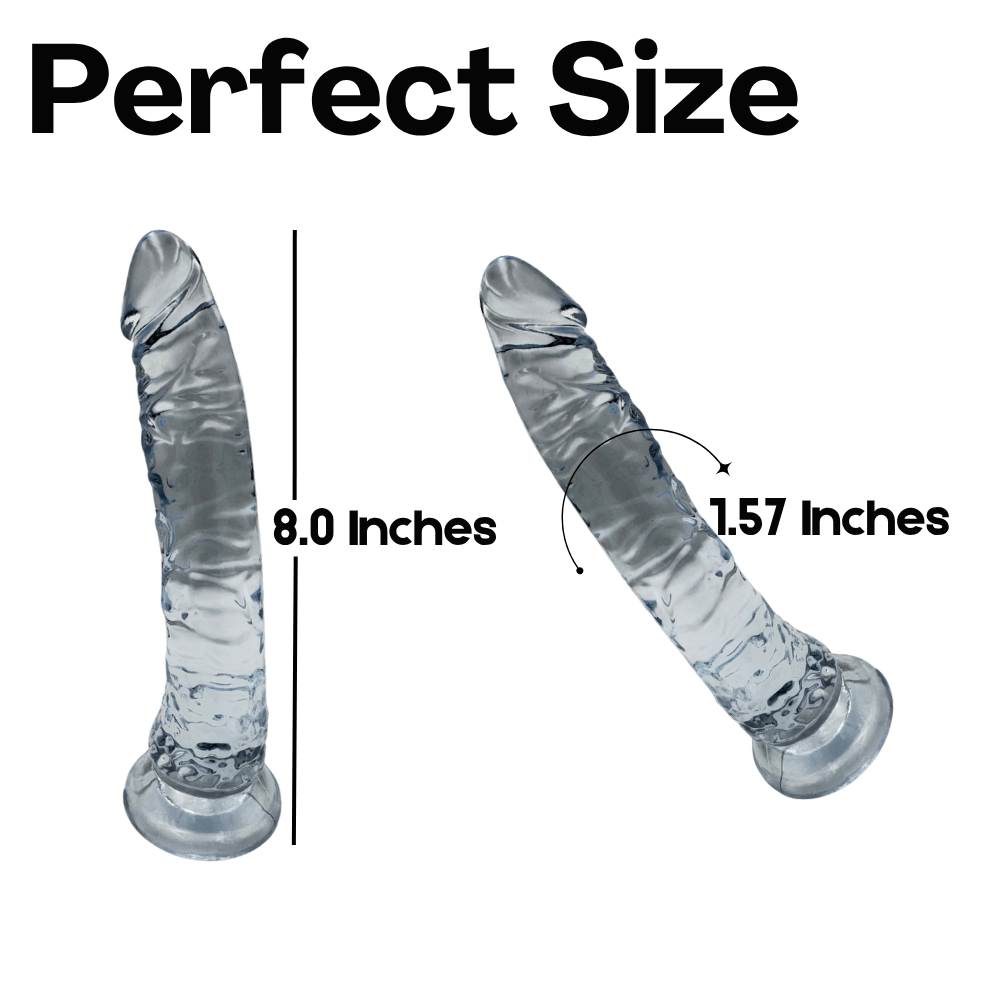 Plaisir CrystalCharm Clear Dildo - 20.5cm, Suction Cup, 180g, Soft Silicone, Easy Clean, Vaginal & Anal, Storage Pouch, Discreet (Clear)