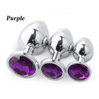 Plaisir Jeweled Butt Plug Set - 3 Piece Stainless Steel Anal Trainer Kit with Round Shaped Gem