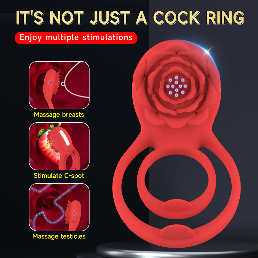 Vibrating Cock Ring with Rose Clitoral Stimulator, Remote Controlled