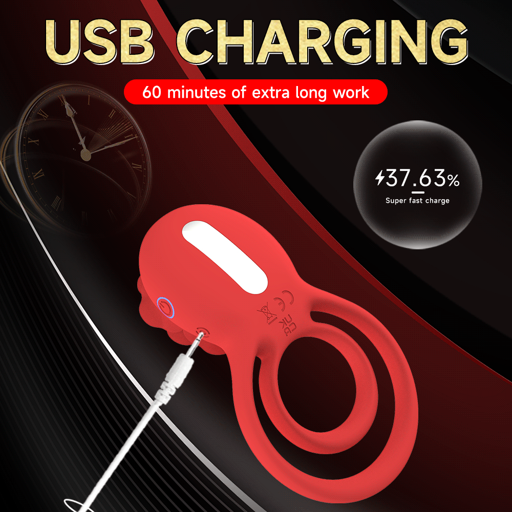 Vibrating Cock Ring with Rose Clitoral Stimulator, Remote Controlled