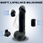 Realistic Silicone Dildo 22.0cm with Strong Suction Cup - Waterproof Sex Toy for Women, Couples, G Spot & Anal Play, Comes In 2 Colours incl Storage Pouch (Black, 22x4.4cm)