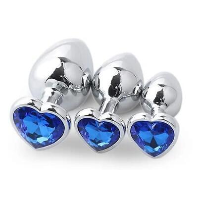 Plaisir Heart Jeweled Butt Plug Set - 3 Piece Stainless Steel Anal Trainer Kit with Heart Shaped Gem