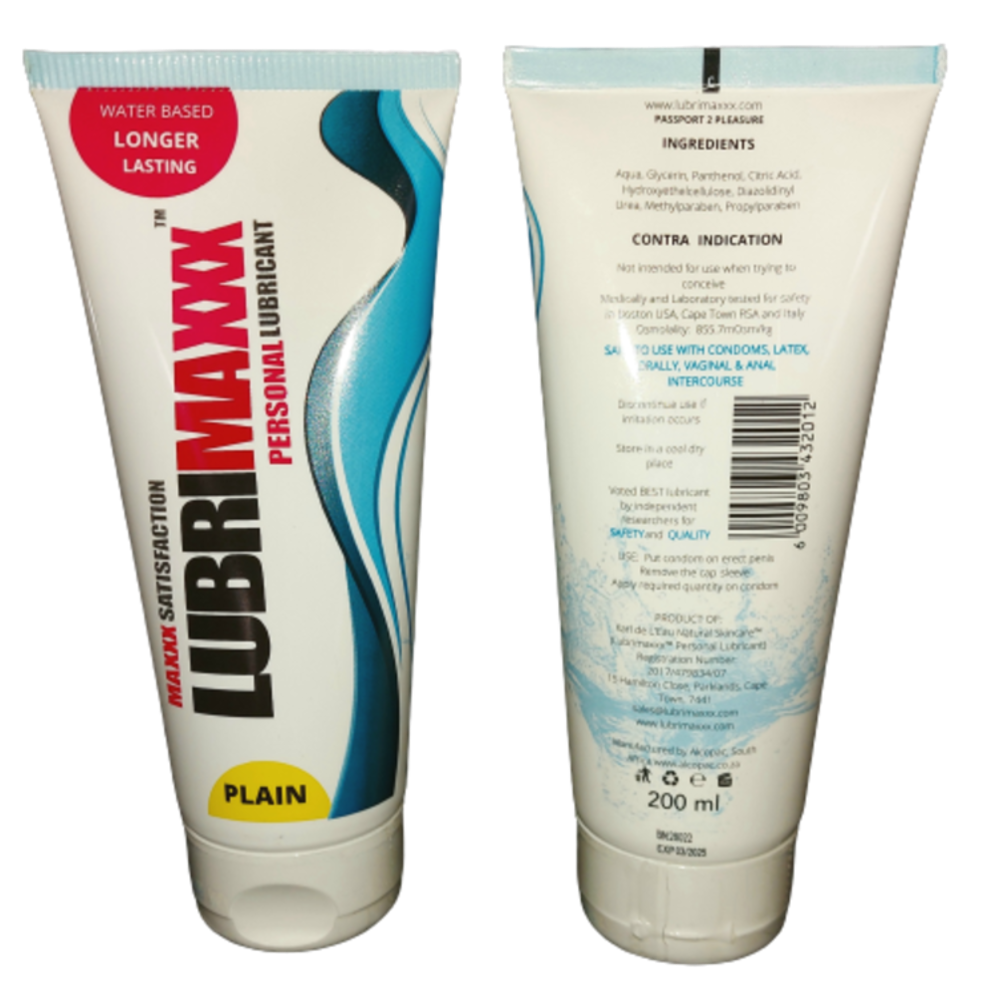 Lubrimaxxx Natural Water-Based Lube, front and back