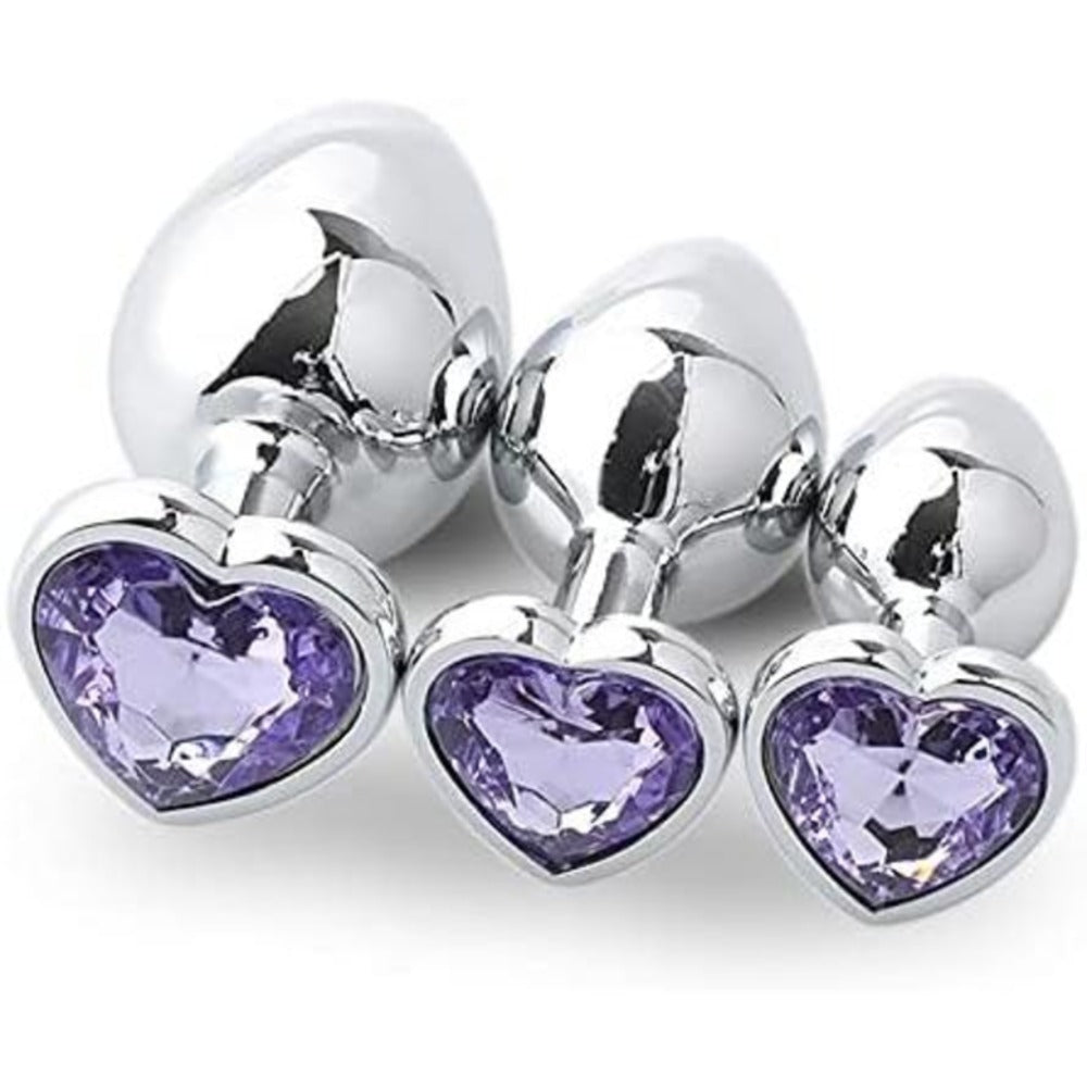 Plaisir heart gem butt plug set – violet