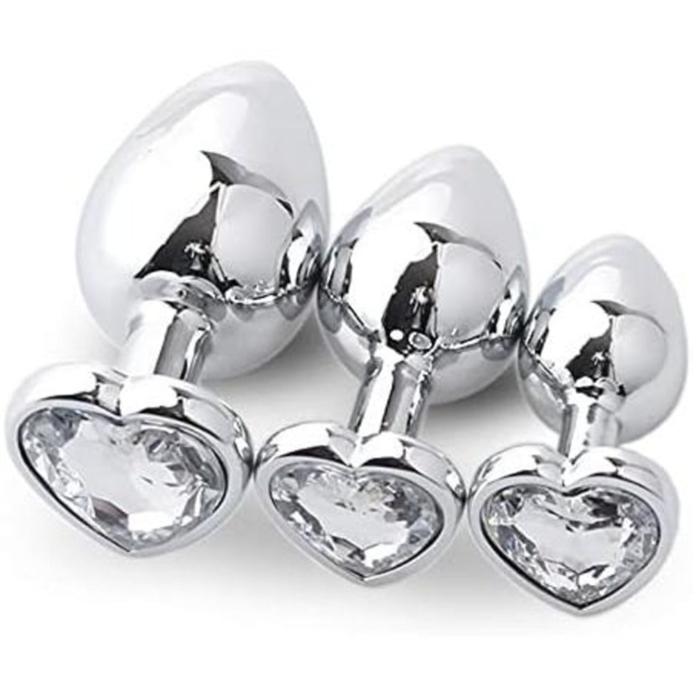 Plaisir heart gem butt plug set – white