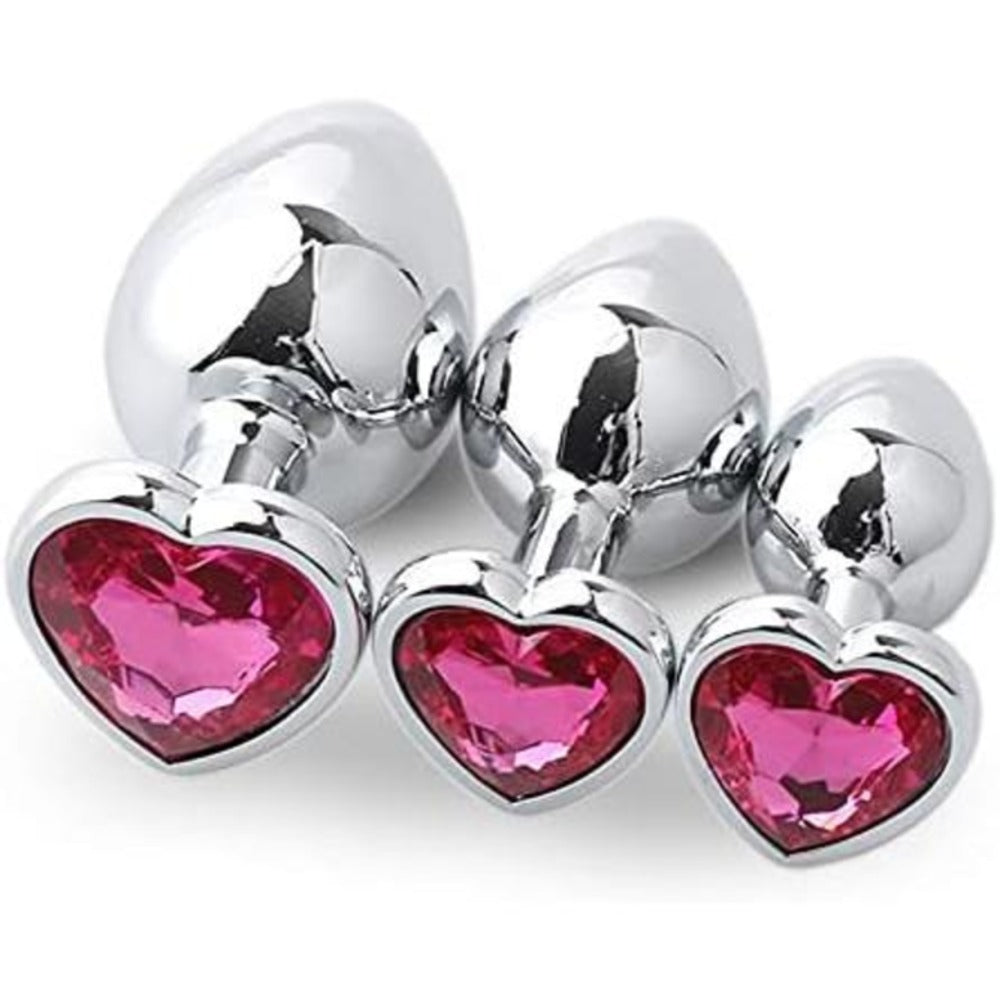 Plaisir heart gem butt plug set – pink