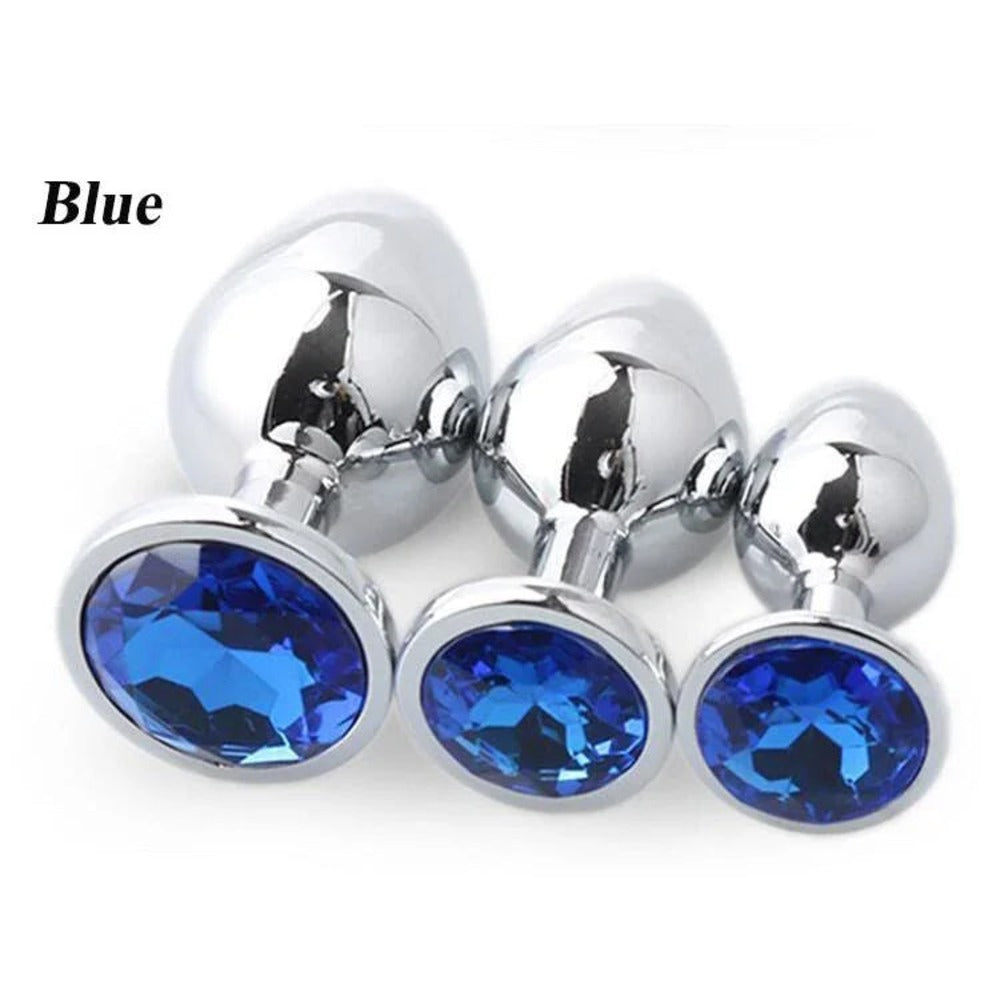 Plaisir 3-piece stainless steel butt plug set with round gem – view 11