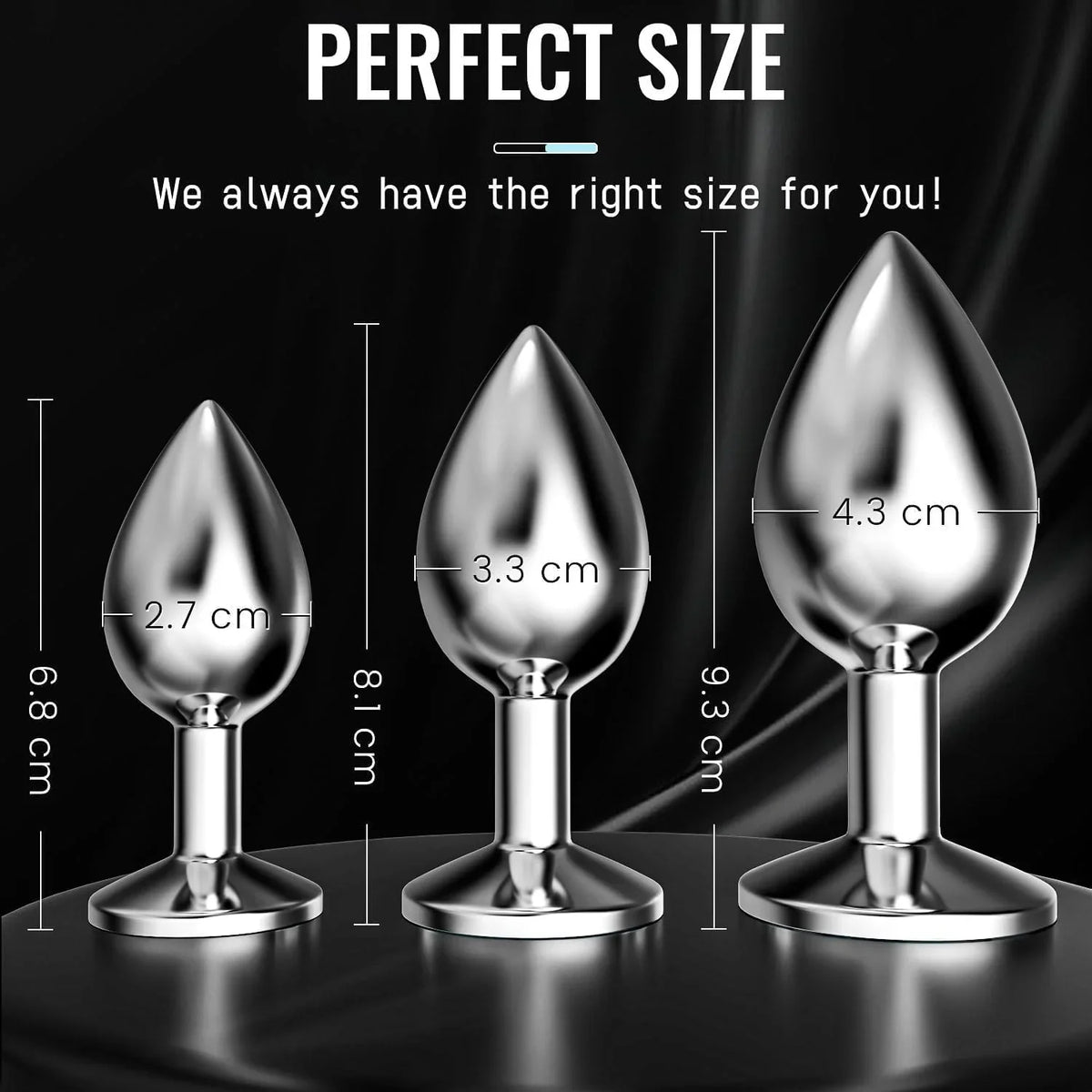 Plaisir 3-piece stainless steel butt plug set with round gem – view 3