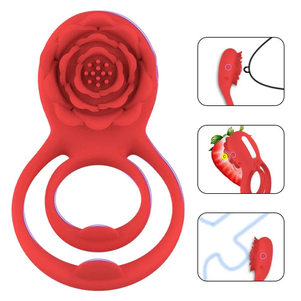 Plaisir vibrating cock ring with rose clitoral stimulator – view 2