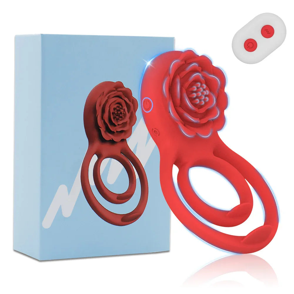 Plaisir vibrating cock ring with rose clitoral stimulator – view 3